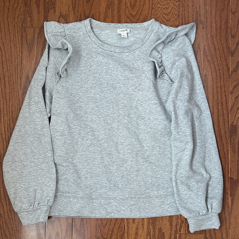 J. Crew Heather Gray Ruffle Sweatshirt